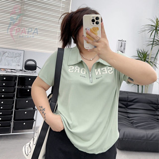 胖MM短袖T恤 |大碼女裝休閑上衣夏季新款胖mm300斤拉鏈印花設計polo領短袖T恤|顯瘦上衣|短袖t恤|大尺碼上衣