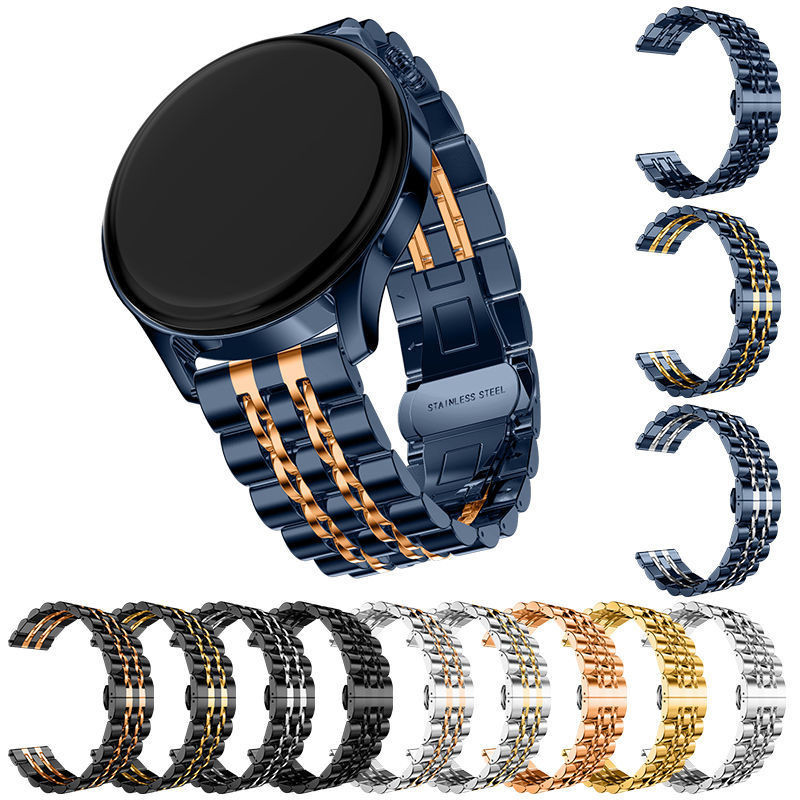 藍間金鋼錶帶適用華為GT4/watch4pro七珠錶帶GT2pro保時捷款gt3/GT2不鏽鋼鋼帶