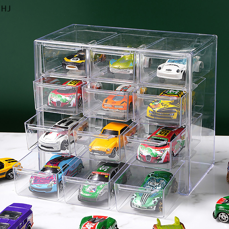 Hj 1/64 比例汽車模型收藏展示盒可堆疊防塵收納盒兒童玩具壓鑄模型汽車展示盒全新