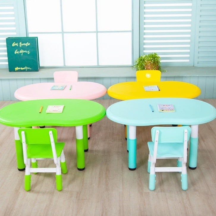 （免運）可升降兒童花生桌幼兒園塑料桌椅套裝寶寶家用玩具吃飯桌可升降學習桌子