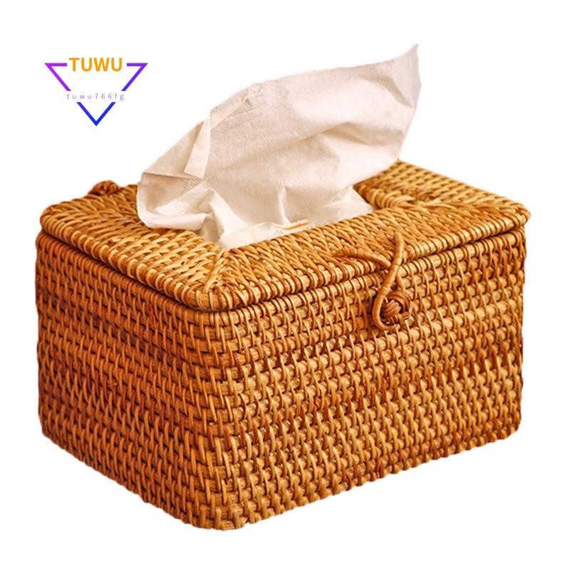 長方形紙架藤條紙巾盒優雅家居裝飾手工桌面紙巾盒餐巾收納盒