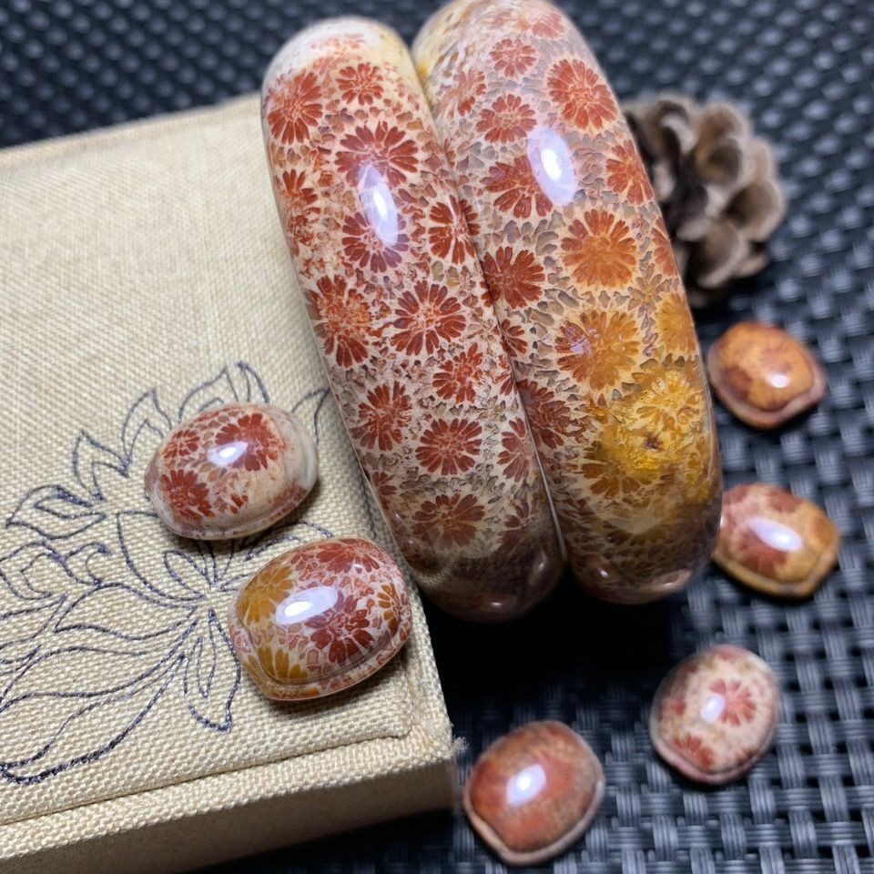 翡達珠寶 天然印尼珊瑚玉收藏精品大彩花手鐲老料大彩花手鐲