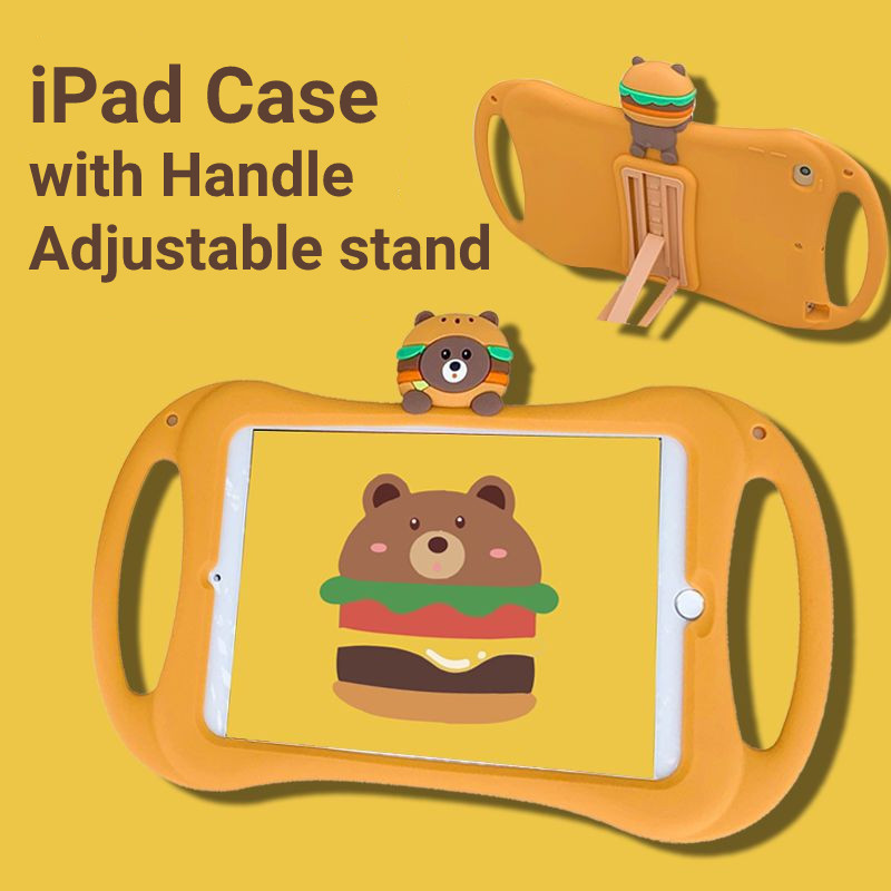 [Aimeidai] Ipad 保護套可愛漢堡熊平板電腦保護套帶手柄適用於 iPad 2/3/4/Mini/Air/Pr