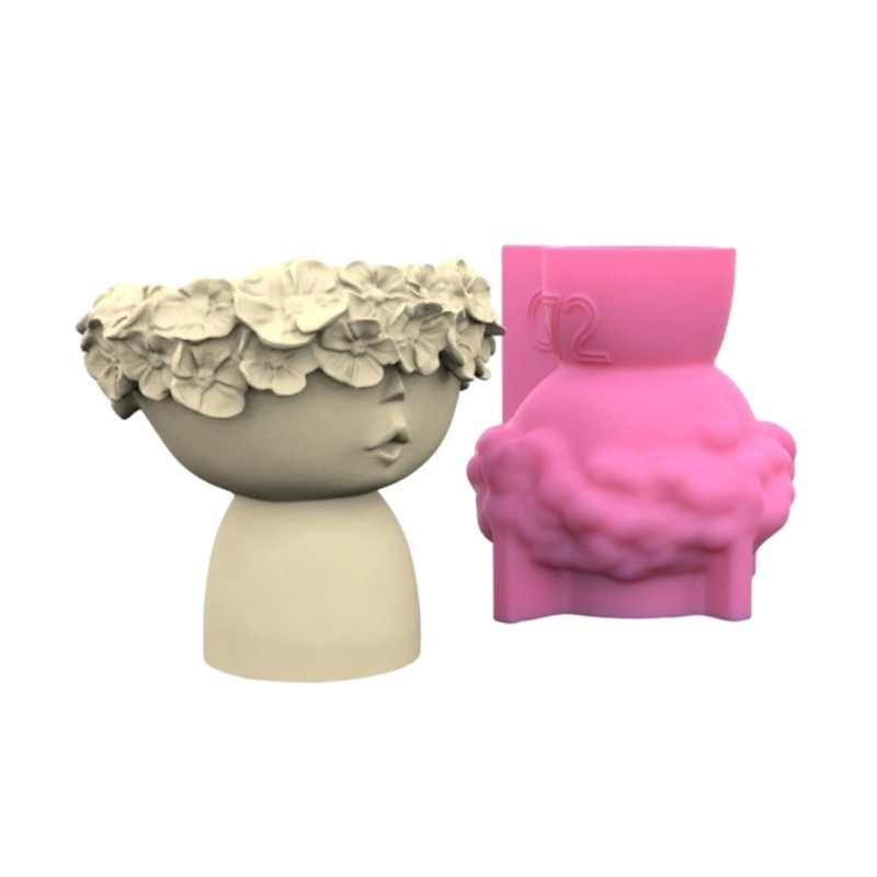 Flgo小女孩花盆模具環氧樹脂模具筆筒架水泥花盆矽膠模具家居裝飾品