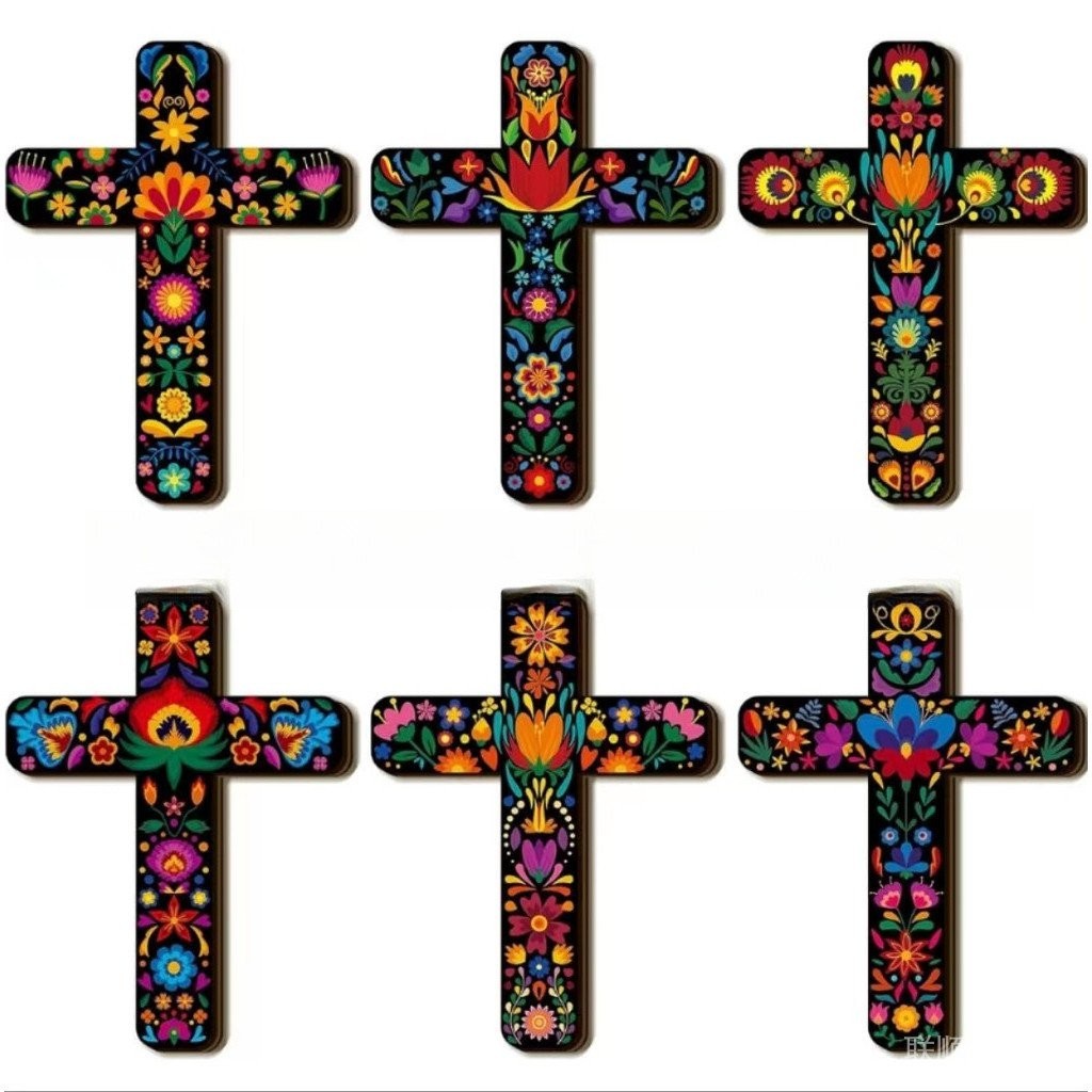 創意花卉十字架牆壁裝飾手繪裝飾勵志木製十字架家庭房間教堂裝飾