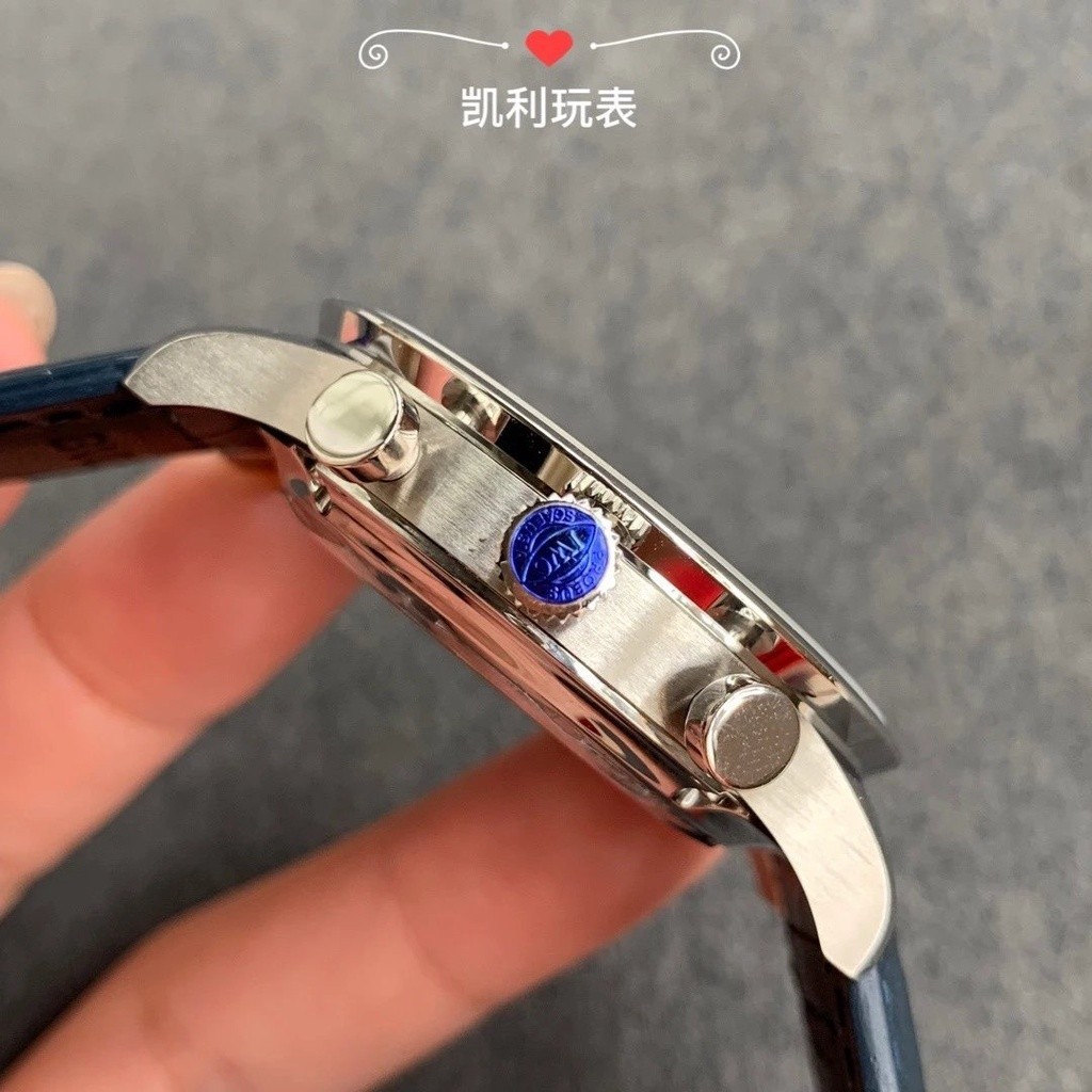 Zf 工廠手錶系列萬國表葡萄牙Iw371446 皮革自動機械計時器,帶針藍色米色 40.9 毫米