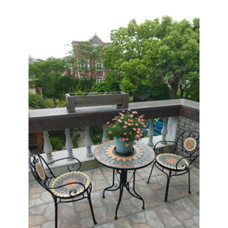 【限時優惠-免運】 歐式鐵藝休閒陽台桌椅庭院戶外戶外花園一桌兩椅三件組合馬賽克