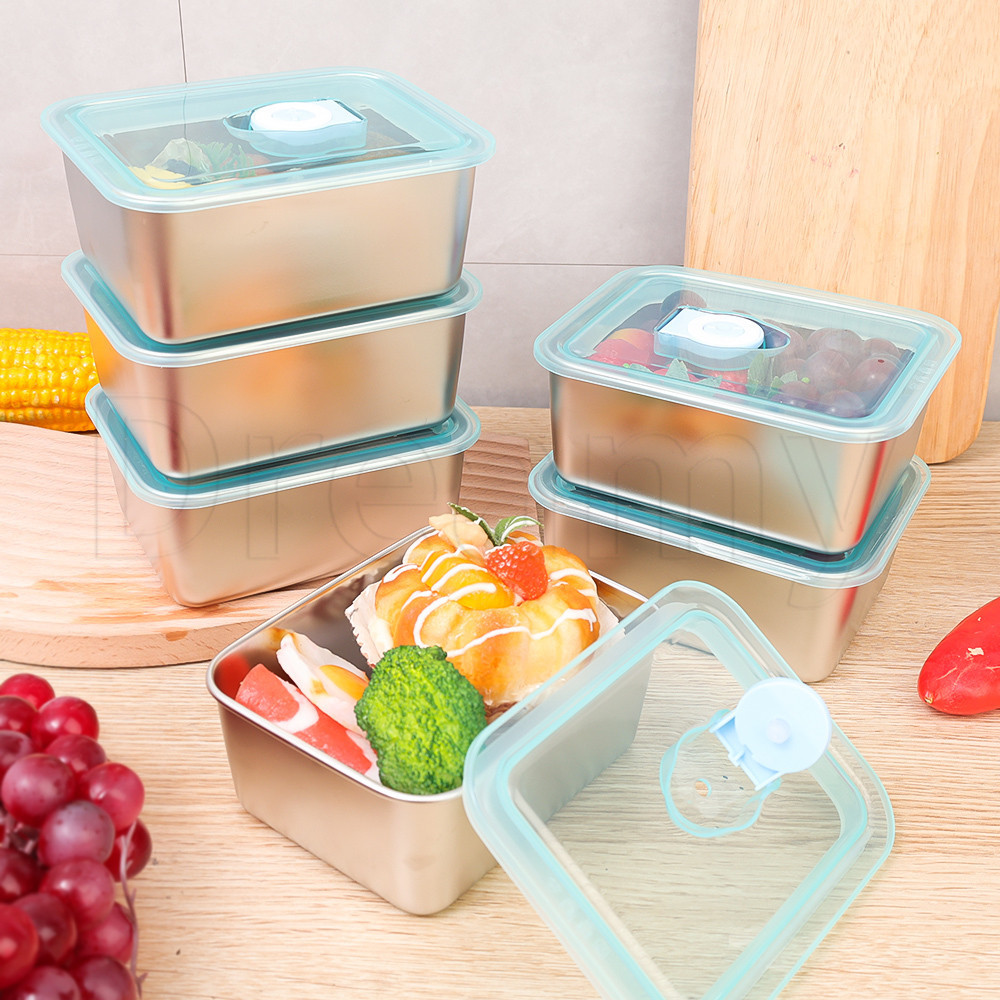 食品級不銹鋼帶蓋飯盒-廚房耐熱耐寒保鮮盒-冰箱保鮮密封盒-水果蔬菜收納盒-防漏便當盒