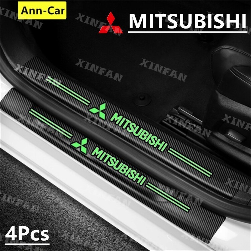 MITSUBISHI Xinfan 4 件/套汽車發光門側踏板條碳纖維皮革防刮保護貼紙纖維適用於三菱帕杰羅 Asx Ou