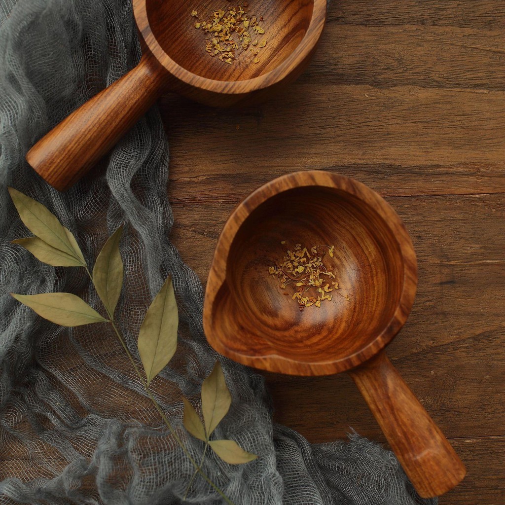 包郵復古迷你相思木水瓢 創意帶手柄餐盤木碗 大木勺廚房木製餐具