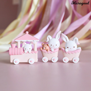 Mic_3 件粉色兔子模型裝飾可愛火車兔子公仔工藝飾品卡通動物雕像模型紙杯蛋糕裝飾