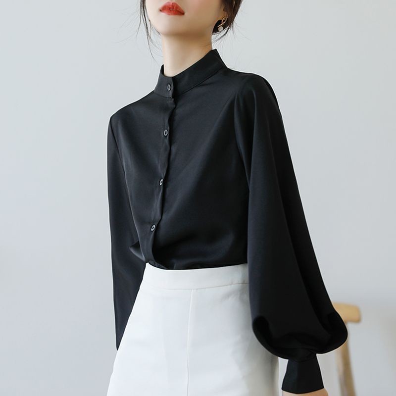 襯衫女設計感小眾秋裝2023年新款韓版寬鬆顯瘦燈籠袖立領氣質上衣b818