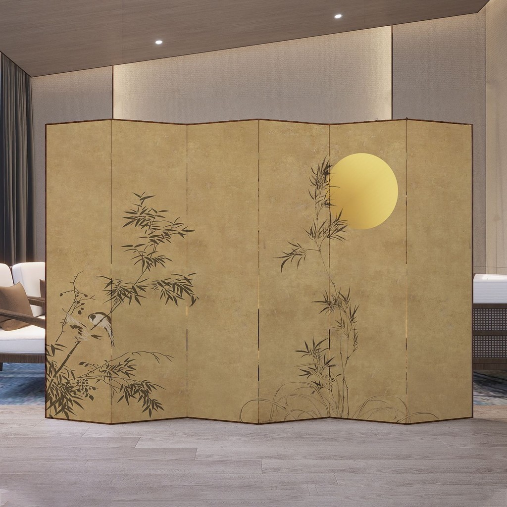 N-E家居（限時免運）【堅固穩定 實木製作】新中式屏風隔斷客廳入戶茶室可折疊移動實木酒店遮擋裝飾竹子折屏
