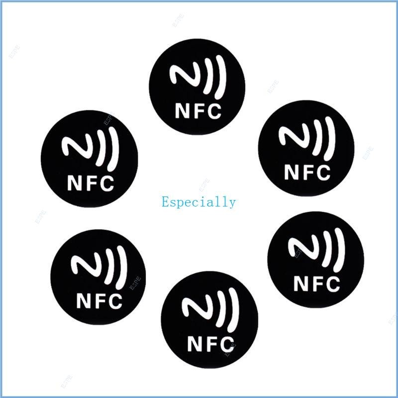 Esp 6PCS NTAG 213 NFC 貼紙黑色粘合劑 1 個圓形標籤,適用於 IOS13 TagMo 144 字節