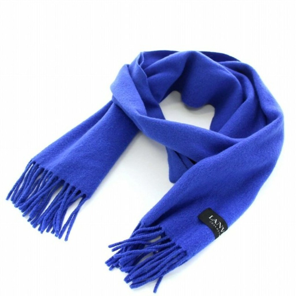 LANVIN tion LE ION Co On披巾 圍巾流蘇 藍色 圍巾 日本直送 二手