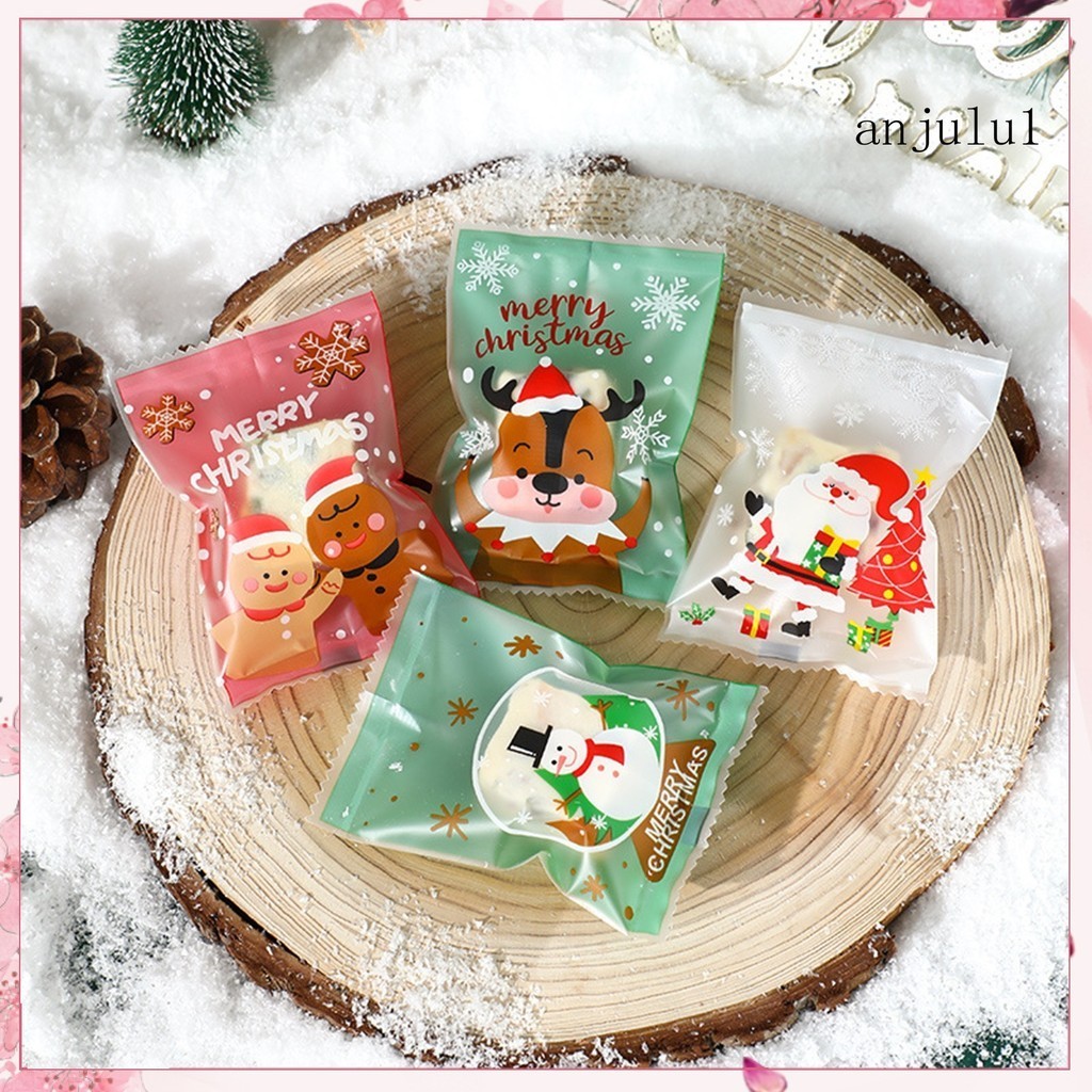 (ANU) 100 件聖誕糖果袋聖誕老人雪人麋鹿熊食品級 EVA 巧克力餅乾零食零食糖果牛軋糖袋派對禮品包套件