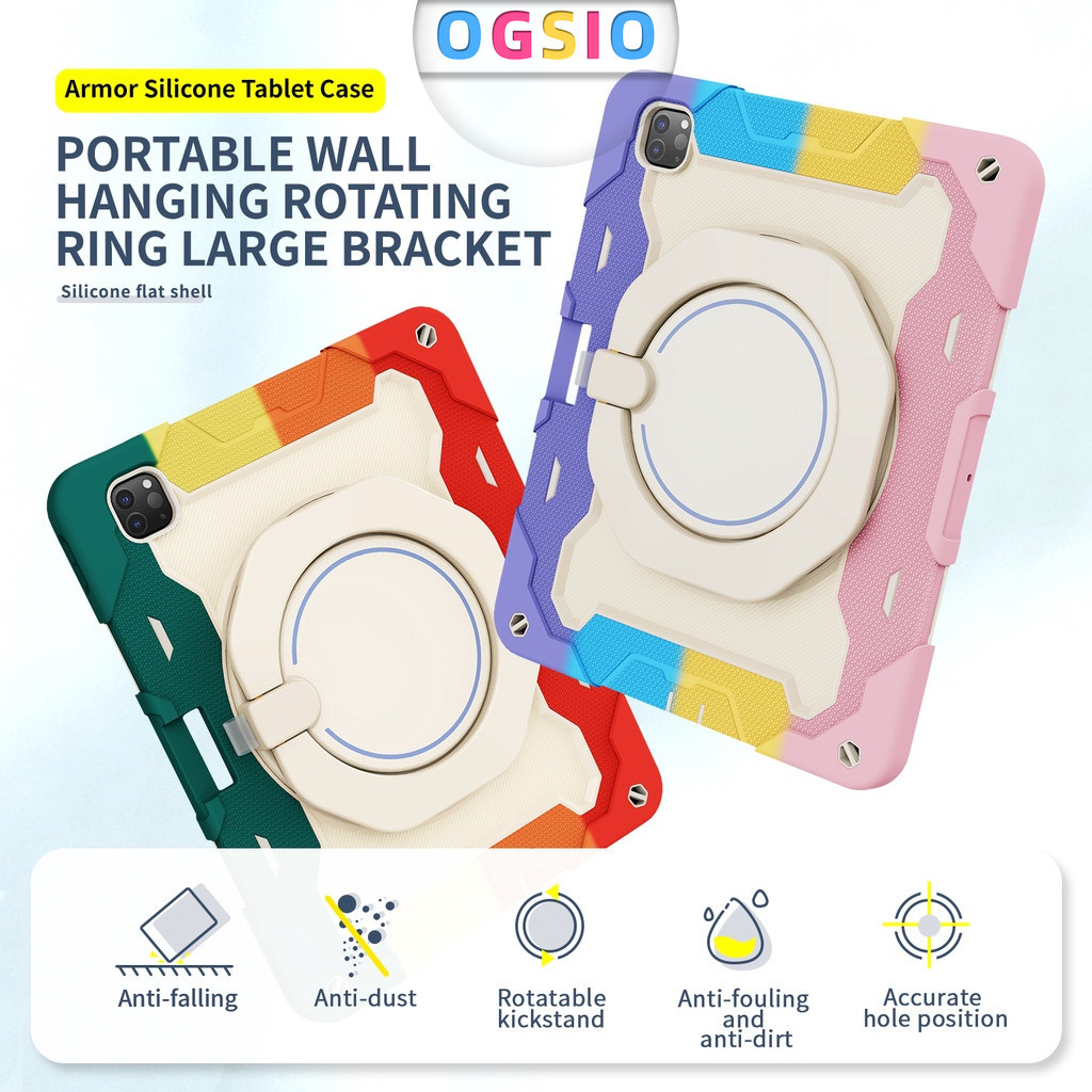 OGSIO  iPad 7 8 9 10.2 Air4 mini 4 5 6 Pro 三層防震盔甲大手環帶旋轉大支架平板