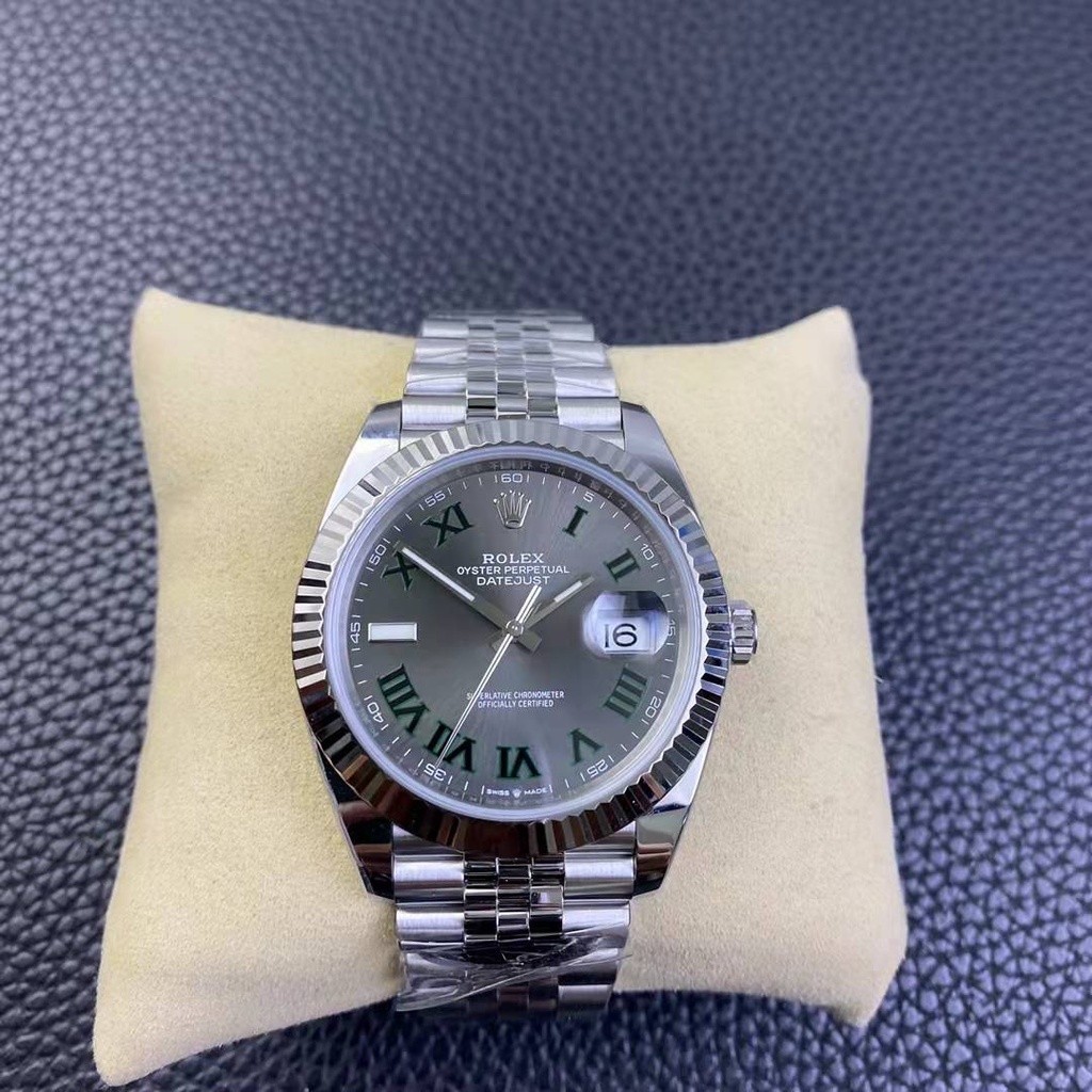 Rolex_datejust 41 126334 Ss 904L 灰色錶盤,綠色羅馬數字標記瑞士 3235