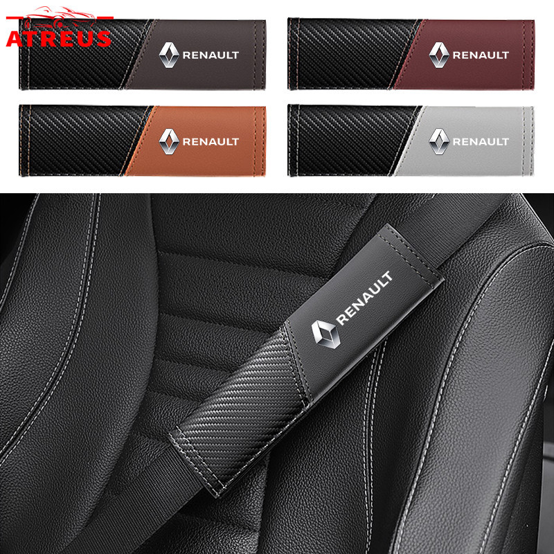 2 件裝雷諾汽車座椅安全帶套皮革碳纖維紋理安全帶肩墊肩保護器適用於雷諾 ZOE Clio Fluence Duster
