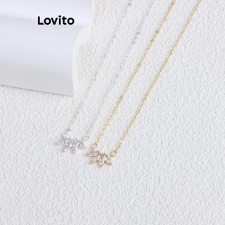 Lovito 女士優雅素色水晶葉鏈項鍊 LFA26256