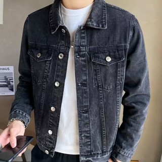 牛仔夾克男 春秋季韓版高階緊身牛仔 簡約外套 男士大尺碼青年黑色上衣服潮