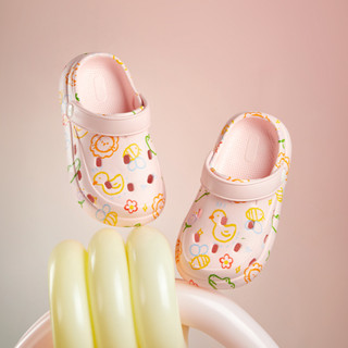 【現貨】幸福瑪麗 女童洞洞鞋 塗鴉布希鞋 粉色拖鞋 可愛柔軟防滑 寶寶涼鞋（150-200）