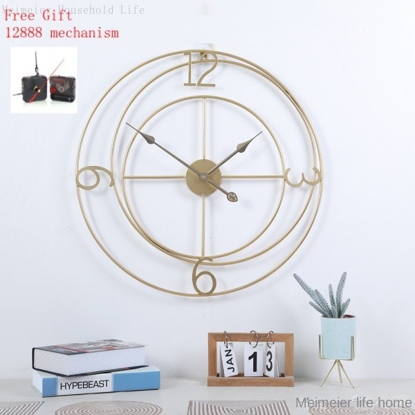 數字款鐵藝clock裝飾掛鐘鐘錶 藝術歐式金色創意大壁鐘  現代簡約