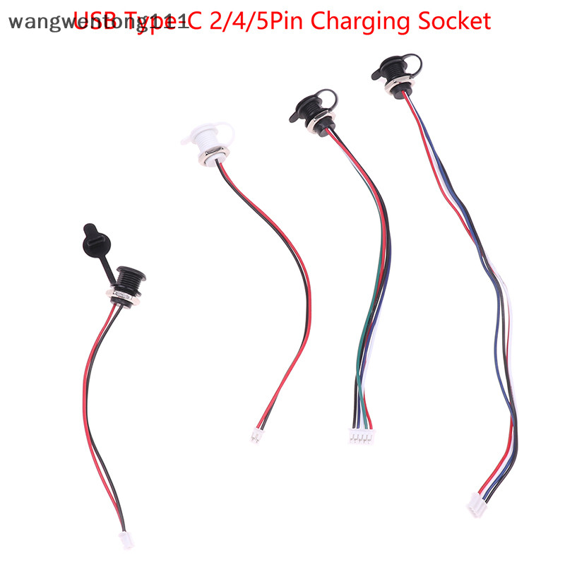 &lt; Wwtw&gt; USB-C 2/4/5Pin 電流充電插座,帶 PH2.0 螺母卡扣鎖板母防水母連接器插孔。