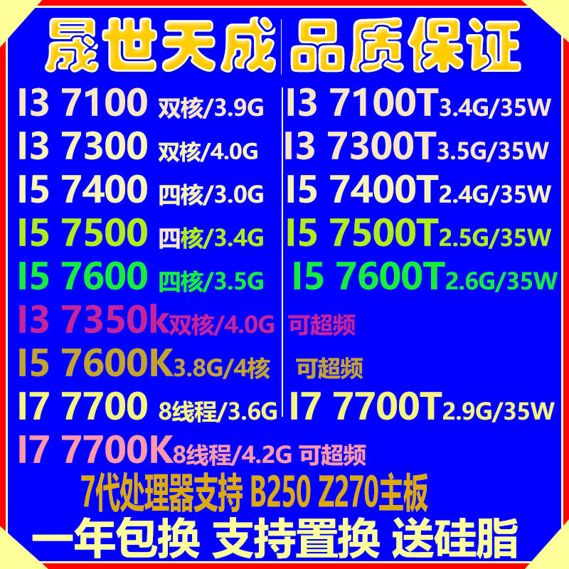 【現貨保固 限時促銷】I5 7400 7500 7600 I7 7700K I3 7100 7300 7350K CPU