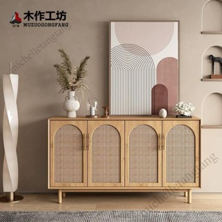 免運 質量保證北歐餐邊櫃實木藤編儲物櫃客廳茶水櫃簡約現代玄關櫃小戶型收納櫃