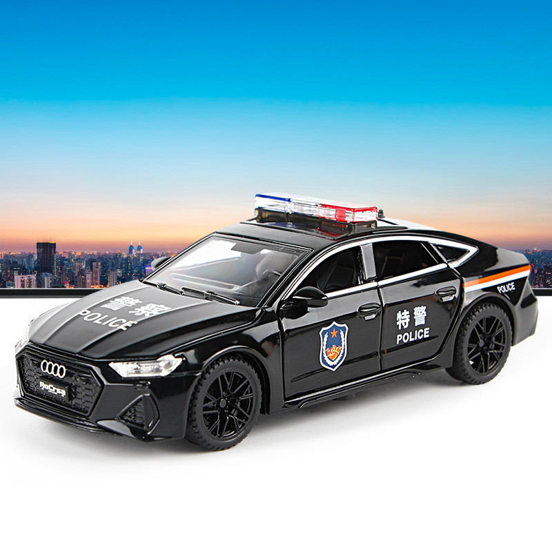 合金模型車 1：32 奧迪模型車 audi RS7 警車模型 帶聲光 回力車玩具 汽車模型 擺件 收藏