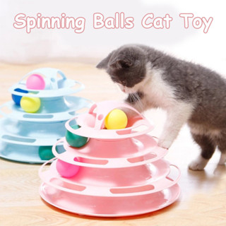 4層旋轉球貓玩具轉盤圓形軌道玩具貓玩具球軌道互動玩具