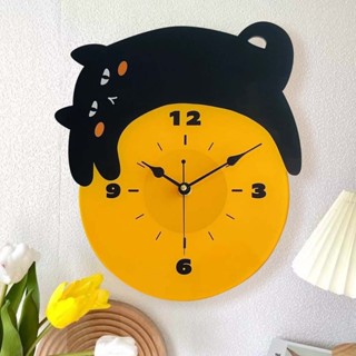 黑貓創意卡通簡約裝飾掛鐘客廳臥室店鋪靜音可愛時鐘掛鐘