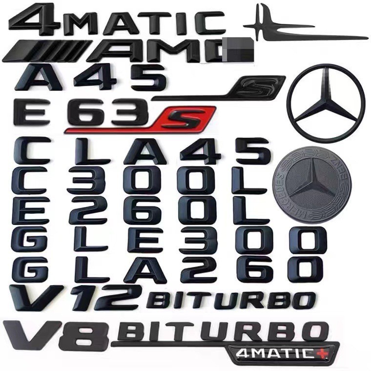 適用賓士S級車標s63 s65l改裝AMG標誌v8v12biturbo側標尾標貼字母