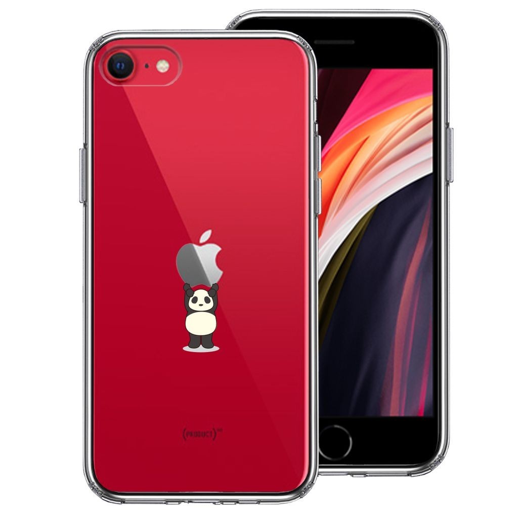 iPhone SE 2代專用 透明保護殼 熊貓舉蘋果 側軟殼 背硬殼 分散衝擊 可無線充電