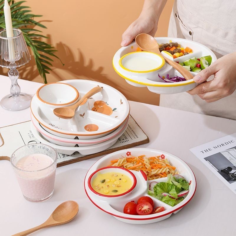 分格減脂餐盤一人食家用早餐餐具兒童陶瓷減肥定量盤子月子分餐盤