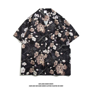 夏季韓式花朵印花夏威夷薄款休閒短袖襯衫男士寬鬆