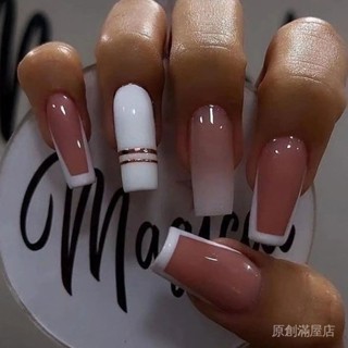 2 簡約法式純慾長芭蕾穿戴甲漸變美甲片歐美ins風甜美輕奢美甲片