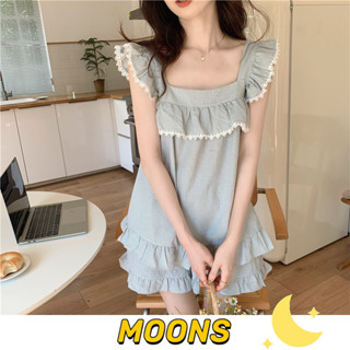 Moons⭐夏季泡泡棉小飛袖睡衣套裝 帶胸墊吊帶短褲睡衣 吊帶無袖睡裙 少女甜美睡裙睡衣套裝 可愛睡衣女 女生睡衣家居服