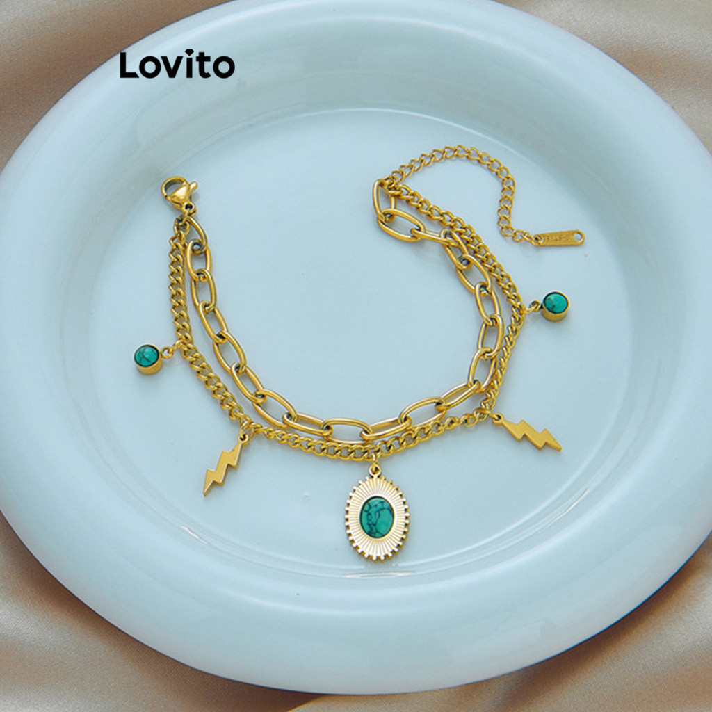 Lovito 女士休閒素色水鑽手鍊 LCS06066