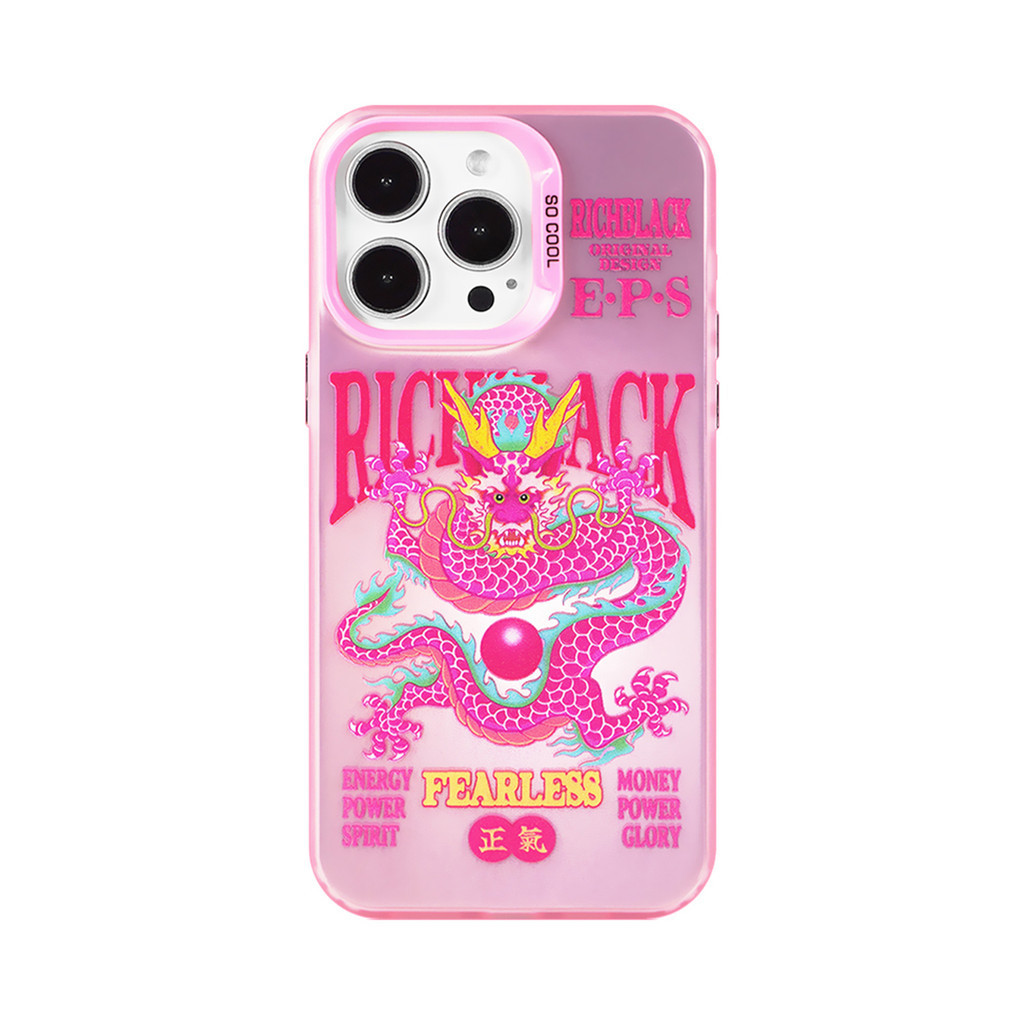 RichBlack原創設計PINK粉蛟龍彩繪粉色元氣殼手機殼適用於蘋果15iPhone14ProMax