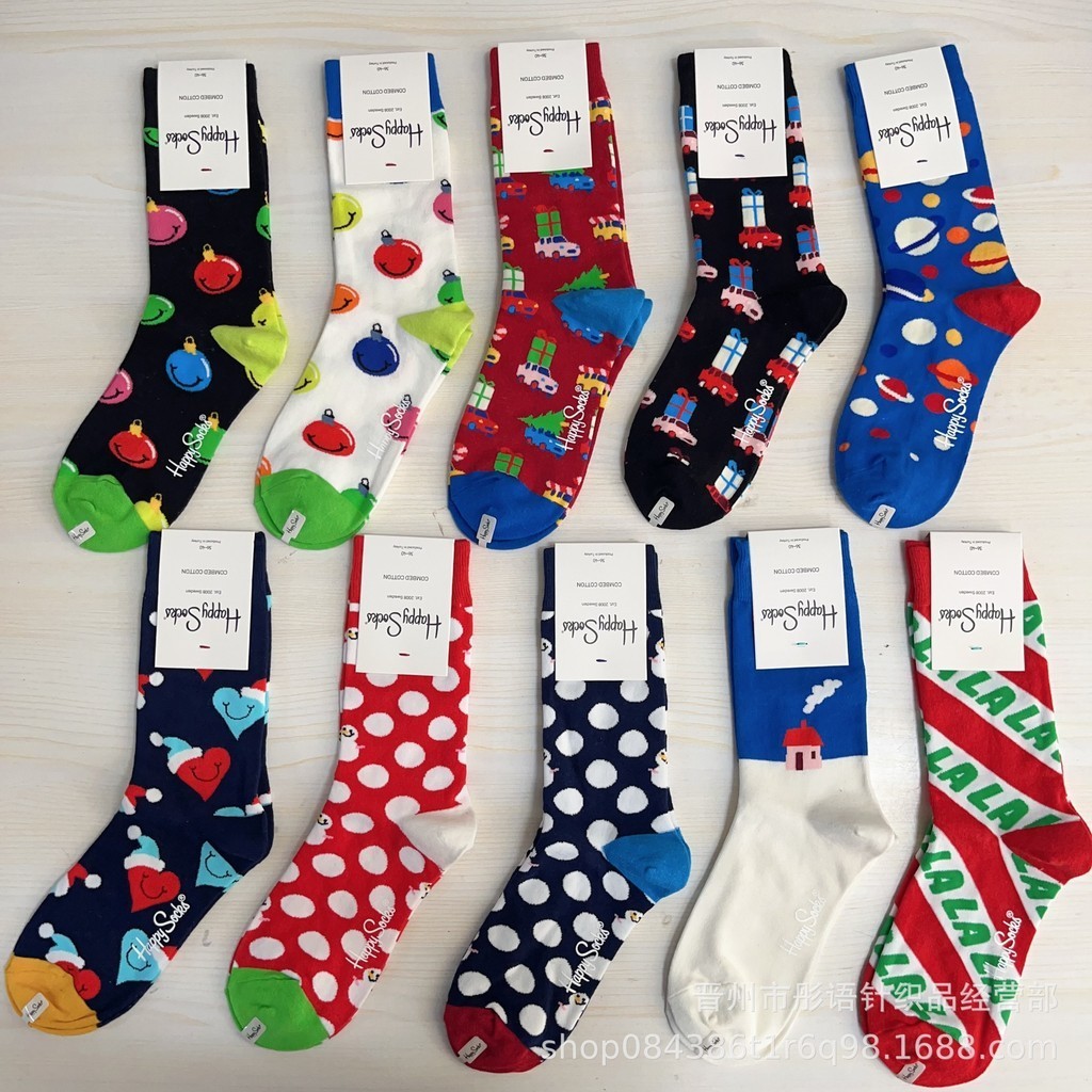 happy socks襪子中筒四季男女襪精梳棉嗨皮耶誕襪子節日氣氛潮襪