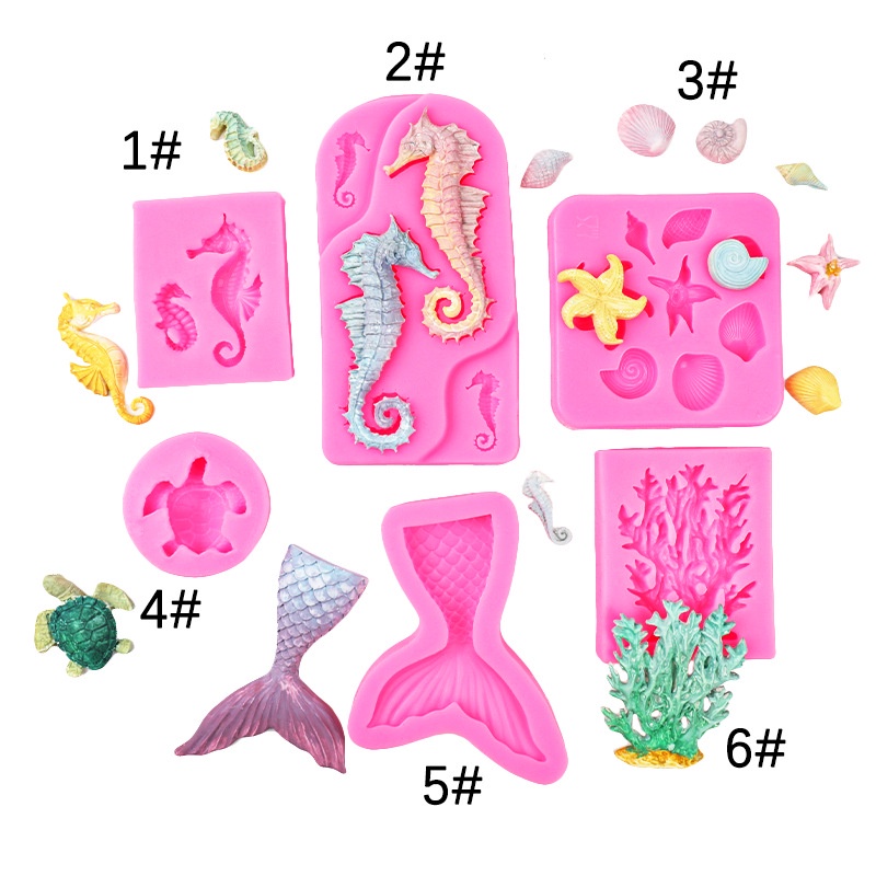 台灣出貨 現貨 歐思麥烘焙 海洋動物大小海馬人魚尾珊瑚海龜海螺海星翻糖蛋糕矽膠模具（天）