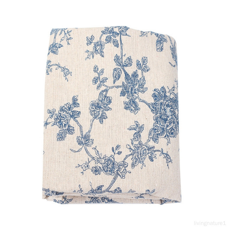 ins風法式復古棉麻藍色花朵野玫瑰桌布 野餐布餐墊 拍照背景布