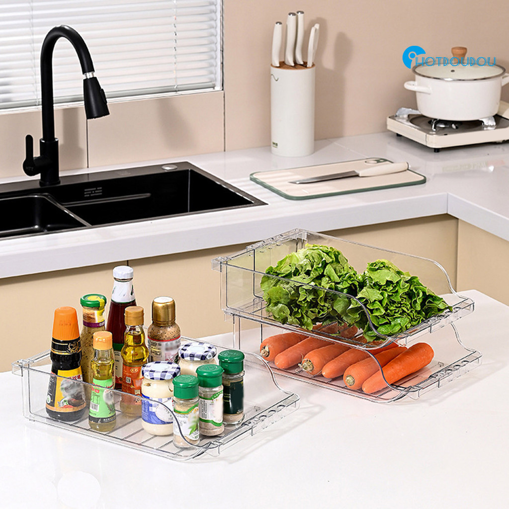 AMZ 伸縮飲料收納盒冰箱塑膠多層可疊加蔬菜食物儲物容器易拉罐收納架