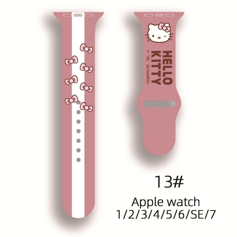 適用i/watch8 KT貓 凱蒂貓 Hello Kitty 印花款矽膠手錶帶