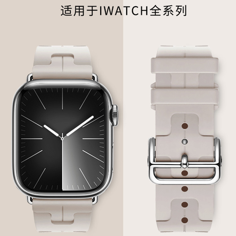 適用applewatch9錶帶矽膠新款蘋果Series9s8手錶愛馬仕錶帶iwatch7運動5液態6H紋高級感Ultra