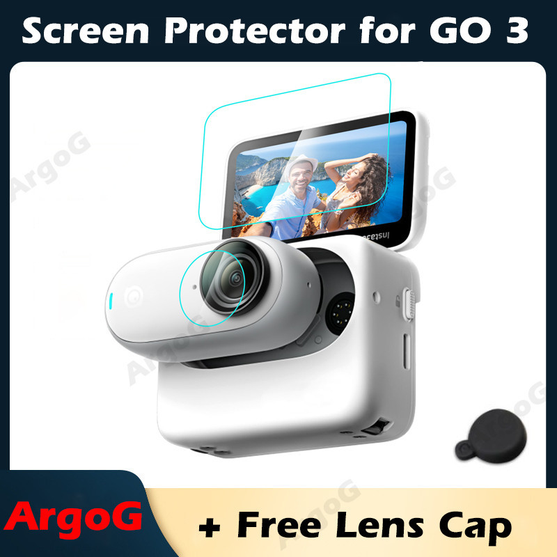 Argog 屏幕保護膜適用於 Insta360 GO 3 鋼化玻璃膜和相機鏡頭保護膜帶鏡頭蓋 Insta360 Go3