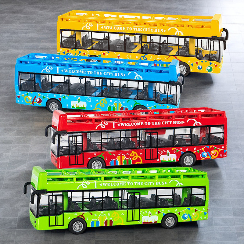 1PC 巴士合金車模型 玩具車公車敞篷巴士模型 合金玩具金屬回力車
