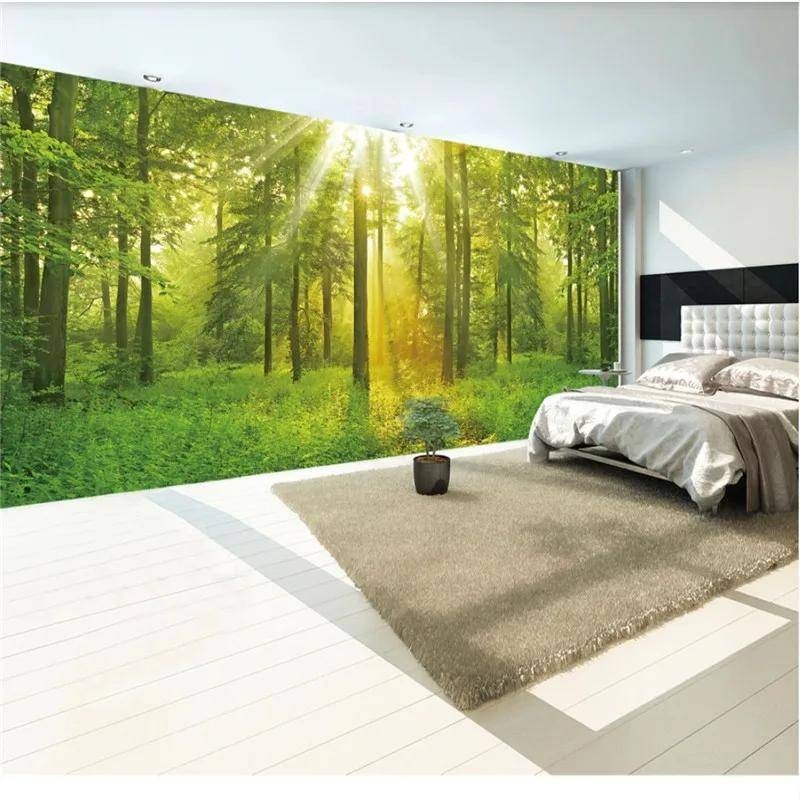 定制壁紙貼紙,森林全場景 3d 照片壁紙自然綠色擴展空間牆壁畫客廳臥室 3d 壁紙 - 壁紙